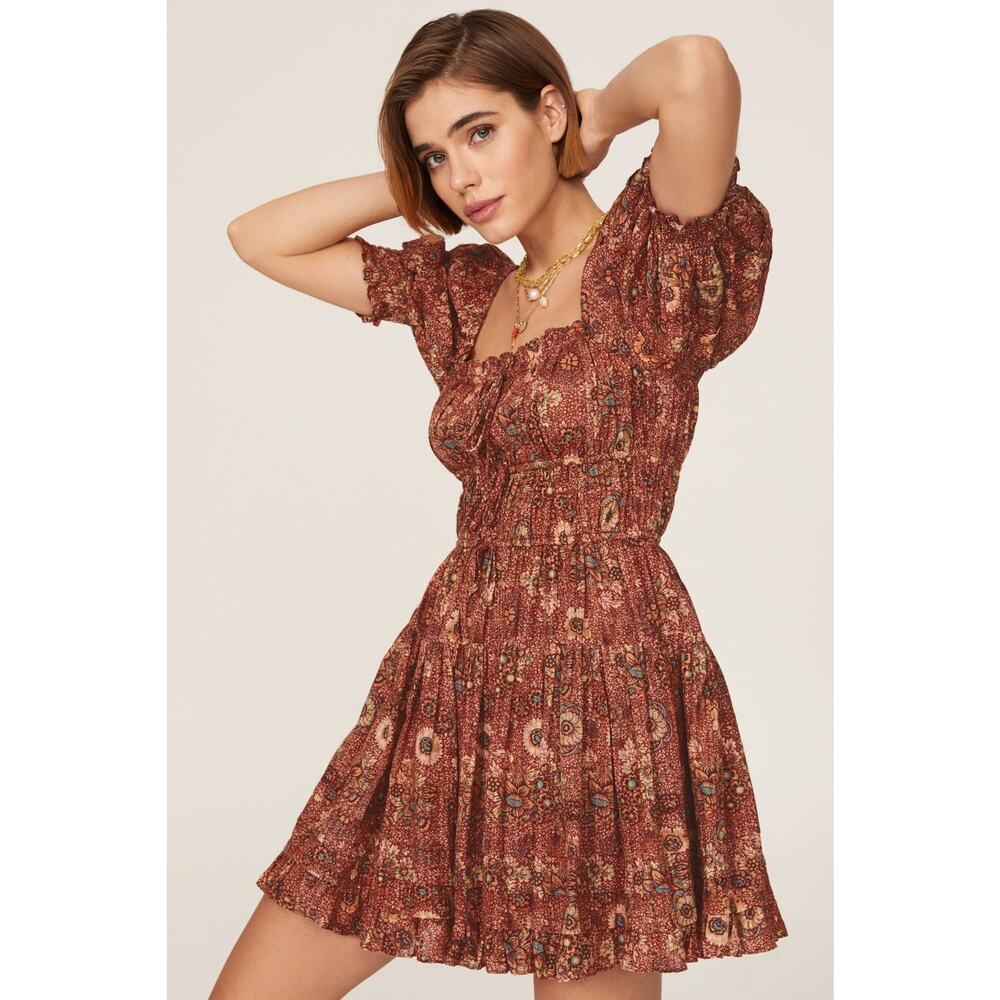 ULLA JOHNSON Juniper Puff Sleeve Mini Dress in Rosebud Crimson Size 2 $375 MSRP